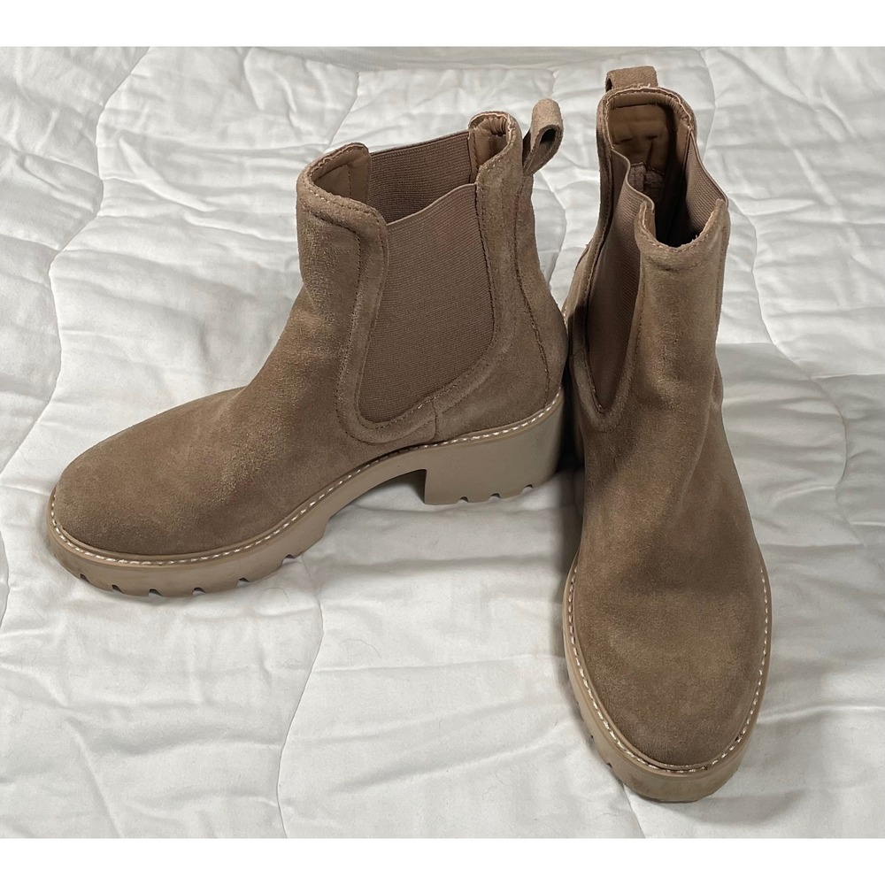 Dolce Vita H2O Tan Suede Waterproof Chelsea Lug Sole Boots Womens 8